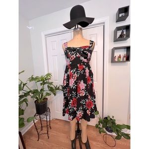 Torrid, black floral, size 0, challis skater dress